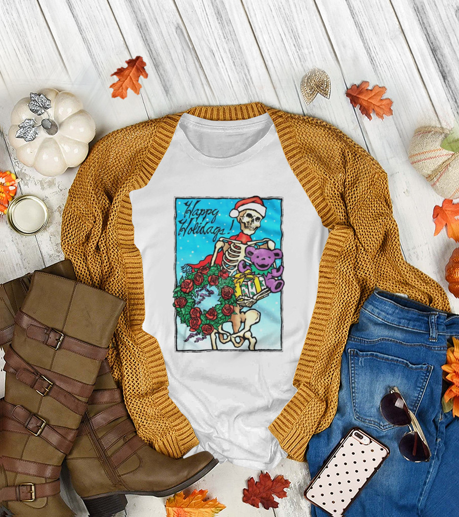 Grateful Dead Happy Holidays Skeleton Snowman Christmas T-Shirt