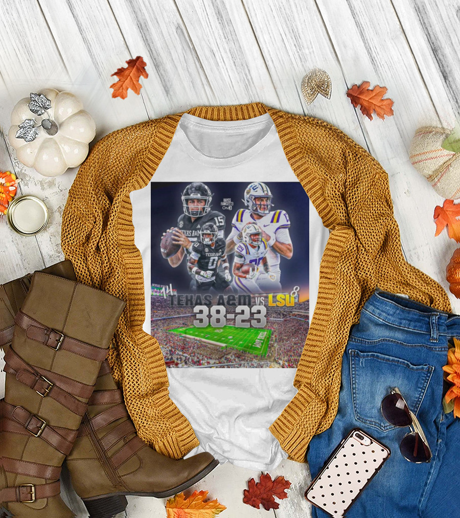 Texas A&M Aggies vs LSU Tigers 38-23 Victory Highlights Player Performances and Field Scene T-Shirt