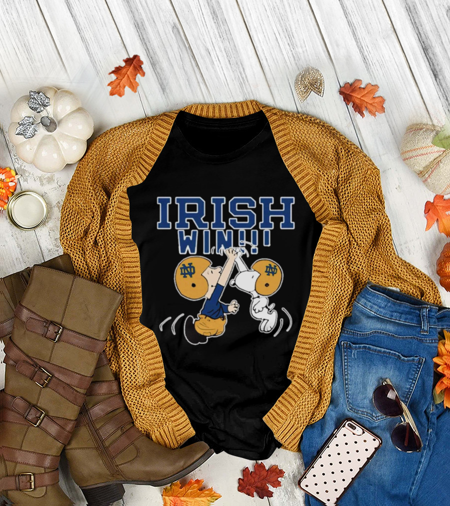 Charlie and Snoopy High Five Notre Dame Fighting Irish Win T-Shirt