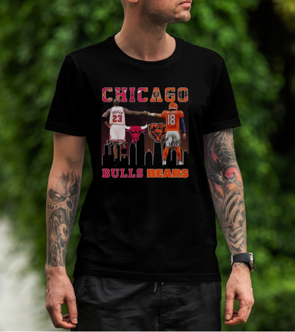 Chicago Bulls Michael Jordan Chicago Bears Caleb Williams City Signatures T-Shirt