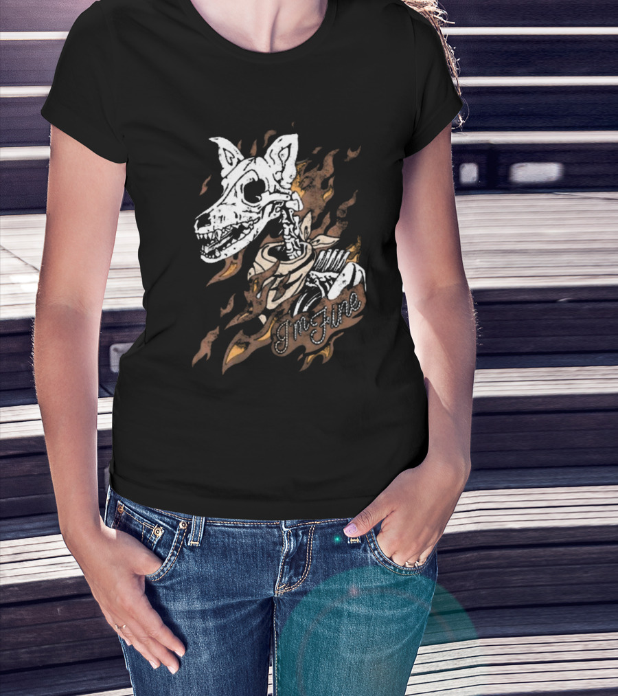 Ew Otto By Kris I’m Fine Skeleton Dog With Flames Vintage T-Shirt