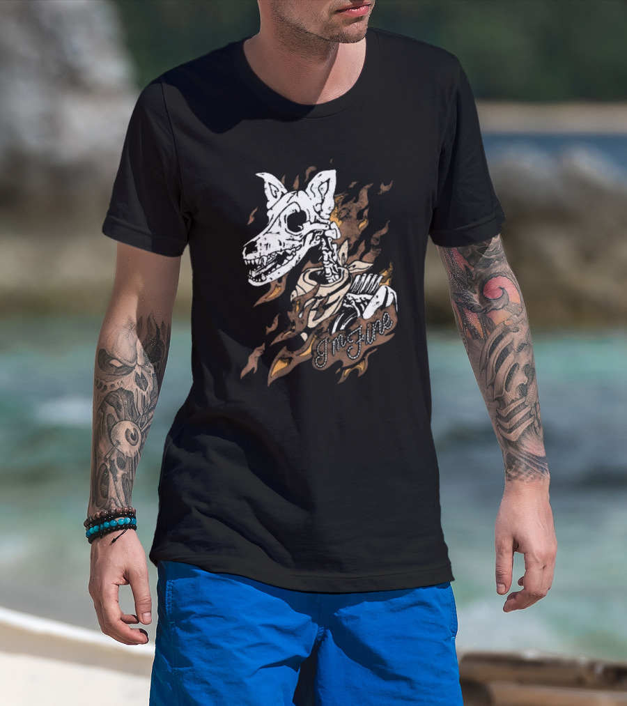 Ew Otto By Kris I’m Fine Skeleton Dog With Flames Vintage T-Shirt