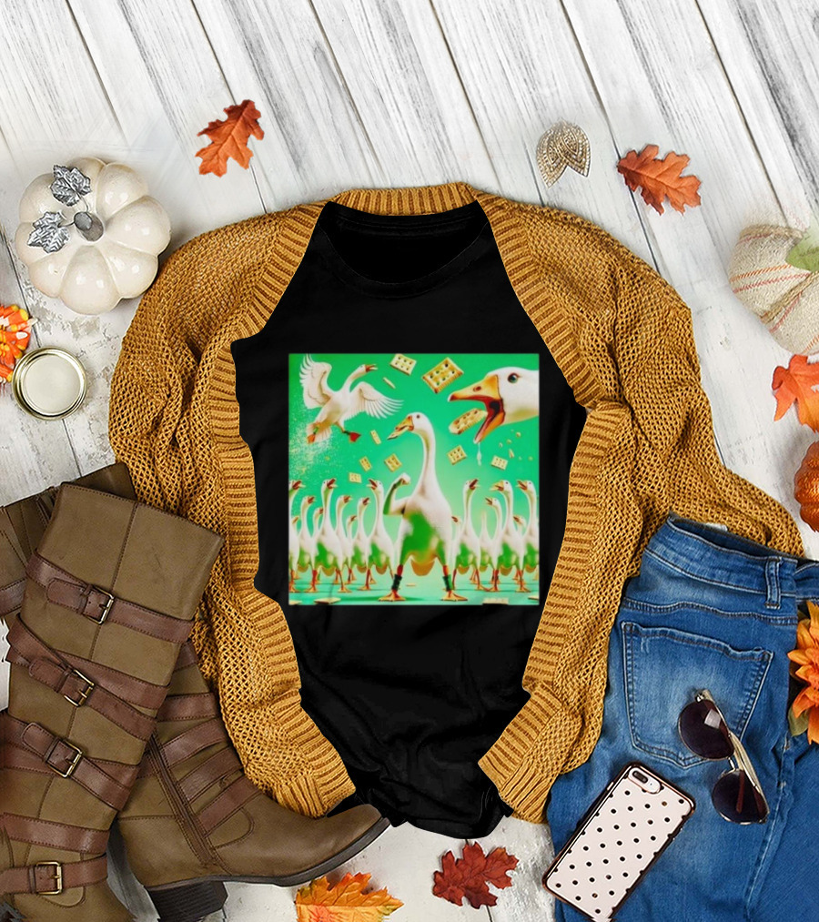 Goose Eating Cookies Daram Celebration with Flying Crackers T-Shirt
