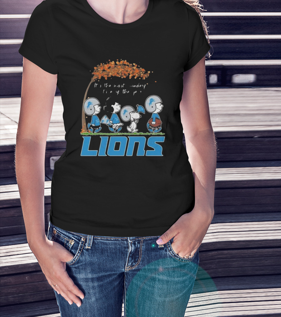 Peanuts Characters It's The Most Wonderful Time Of The Year Detroit Lions T-Shirt