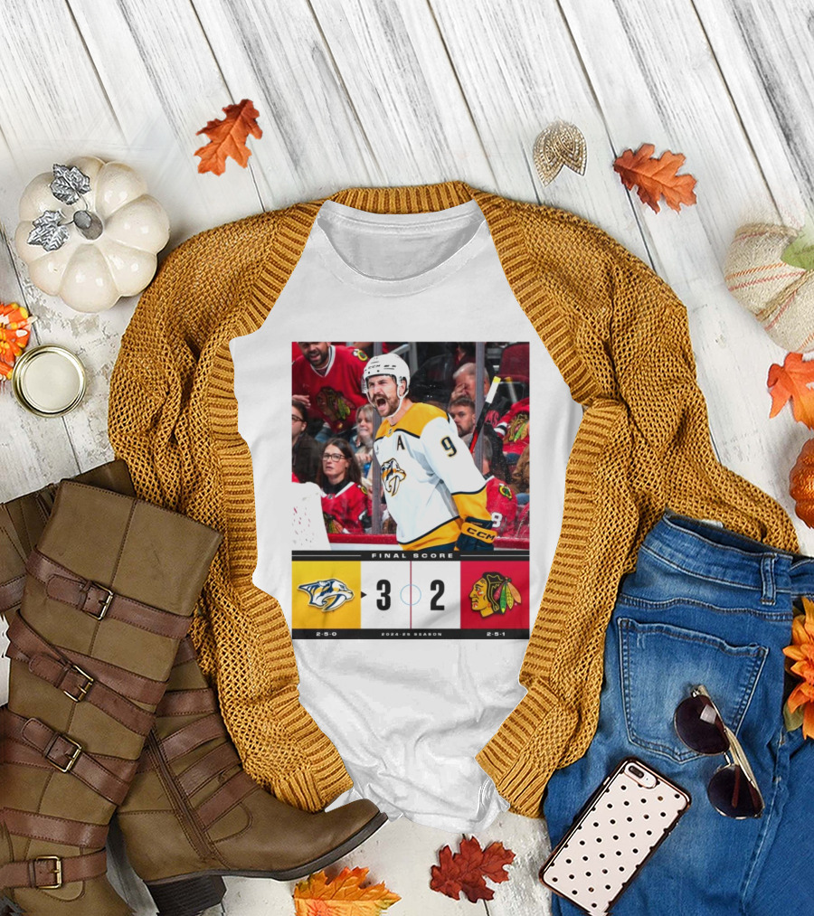 Nashville Predators 3-2 Chicago Blackhawks Final Score 2024-25 Season T-Shirt