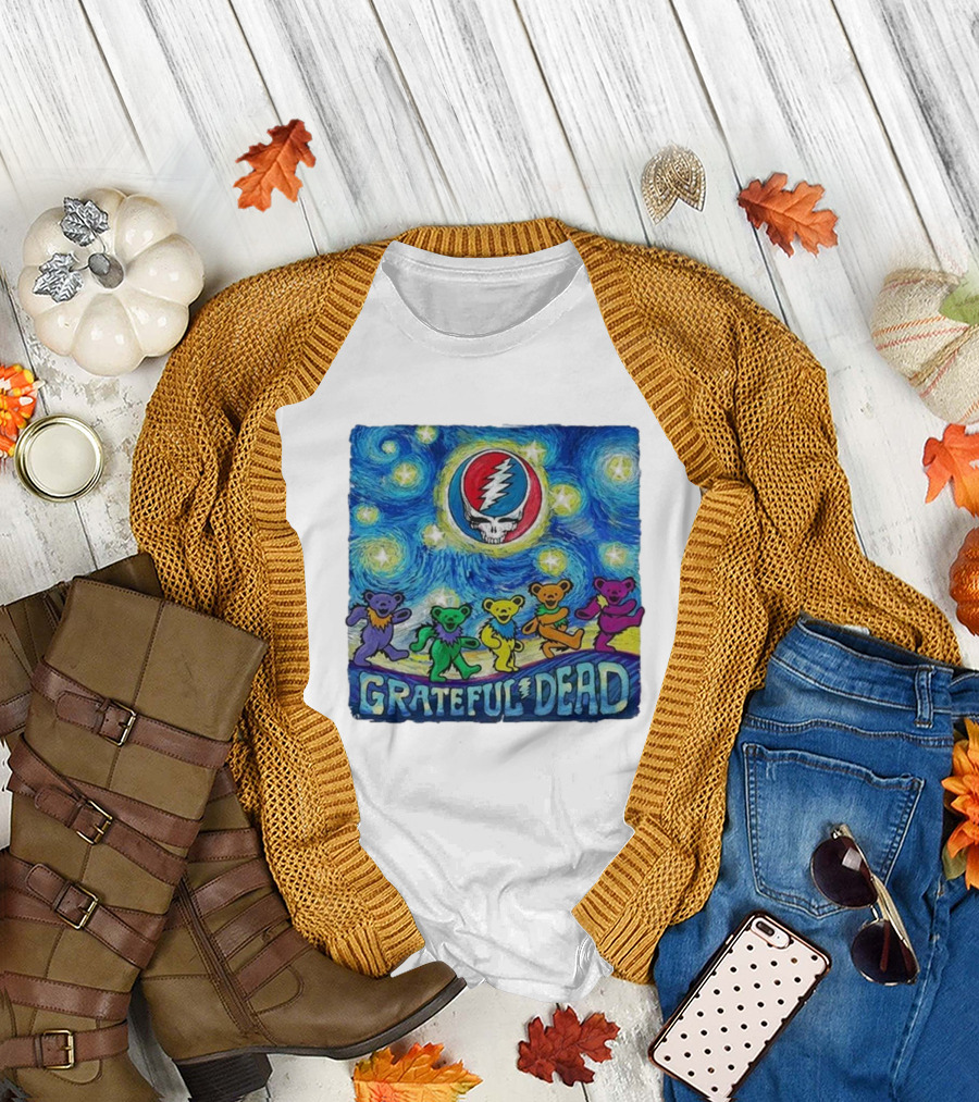 Grateful Dead Dancing Bears Van Gogh Starry Skull T-Shirt