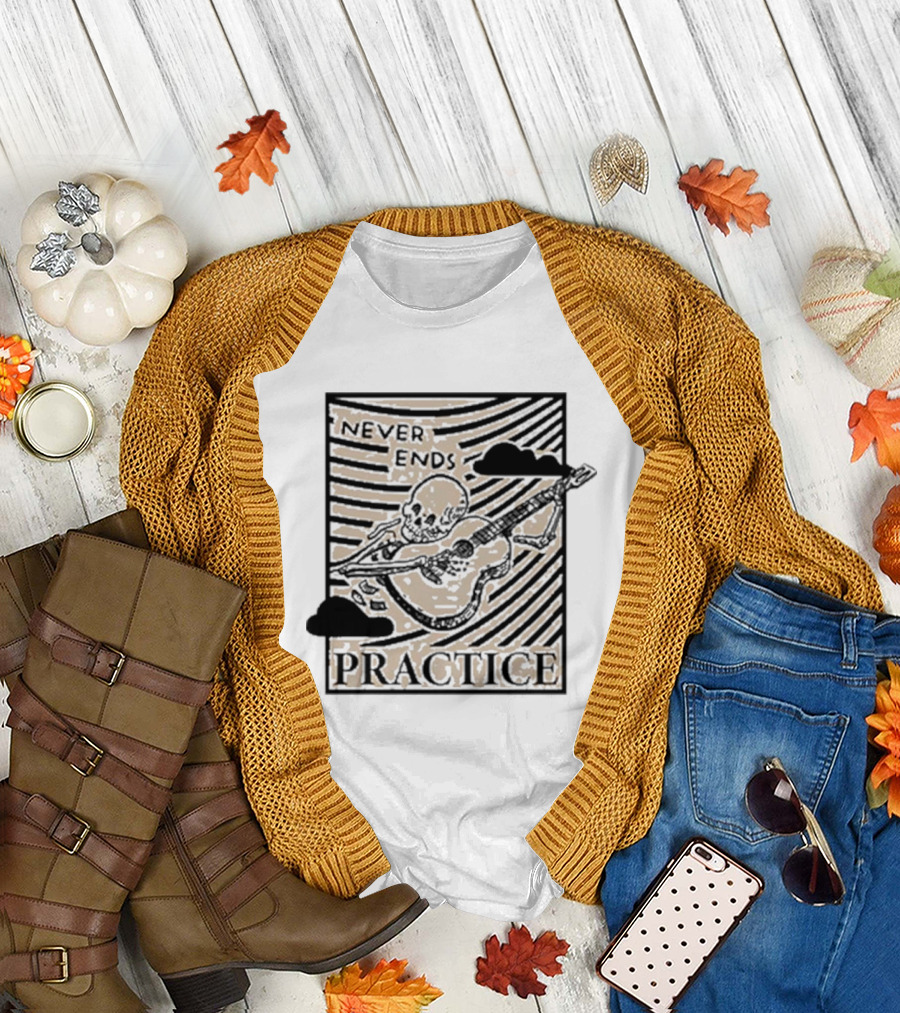 Lindy Day Skeleton Guitar Practice Never Ends T-Shirt