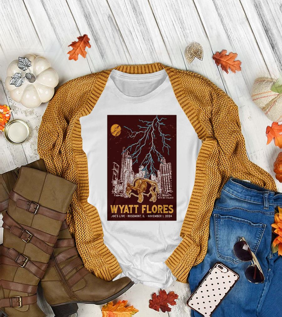 Wyatt Flores Joe's Live Rosemont IL November 1 2024 Lightning Cityscape Buffalo With Bo Stalnch T-Shirt