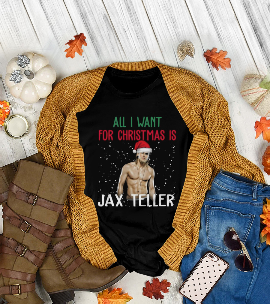 All I Want for Christmas is Jax Teller Santa Hat Snowflakes T-Shirt
