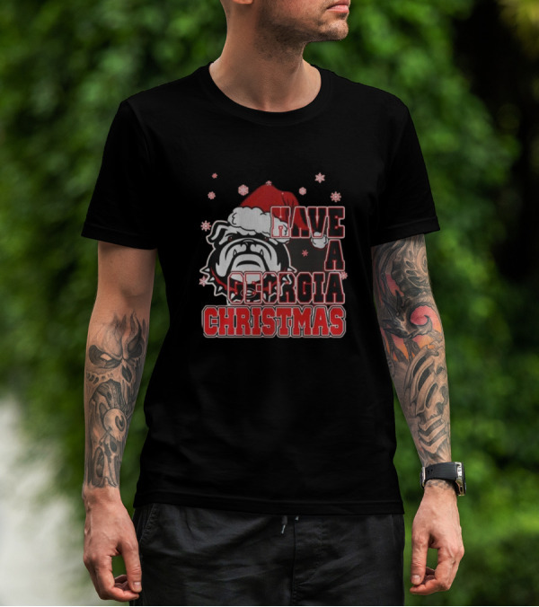 Have A Georgia Christmas Bulldogs Santa Hat Snowflakes T-Shirt