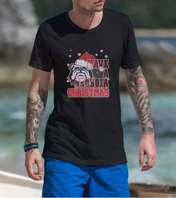 Have A Georgia Christmas Bulldogs Santa Hat Snowflakes T-Shirt