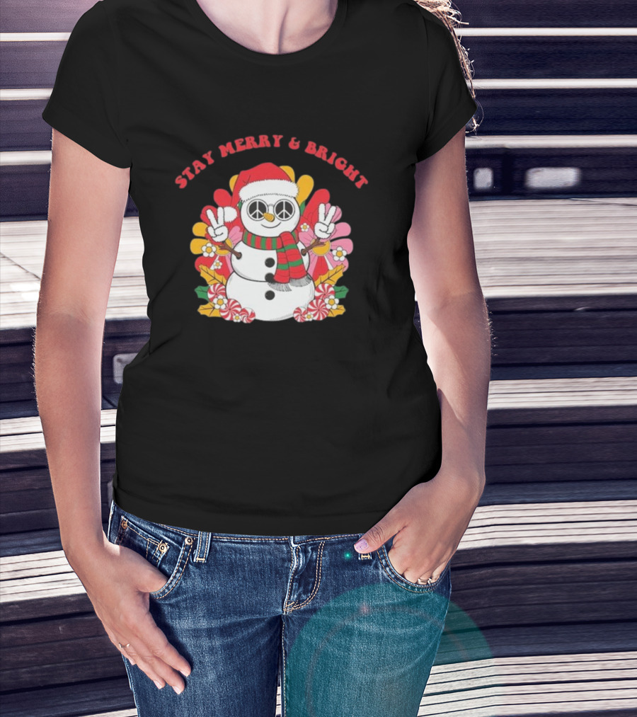 Stay Merry And Bright Peaceful Snowman Christmas T-Shirt