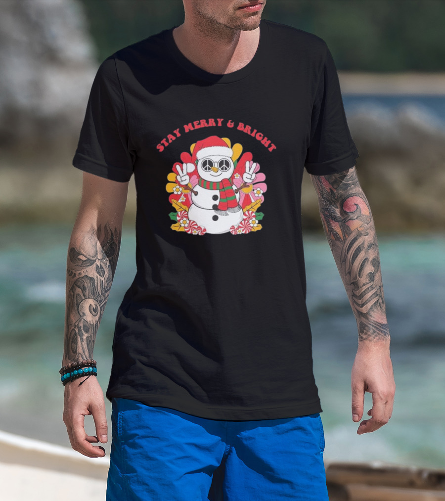 Stay Merry And Bright Peaceful Snowman Christmas T-Shirt
