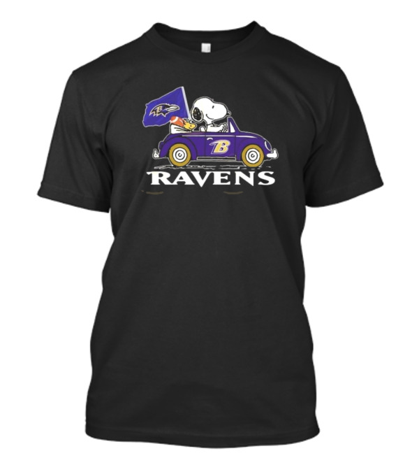 Snoopy Woodstock Driving Baltimore Ravens Car T-Shirt