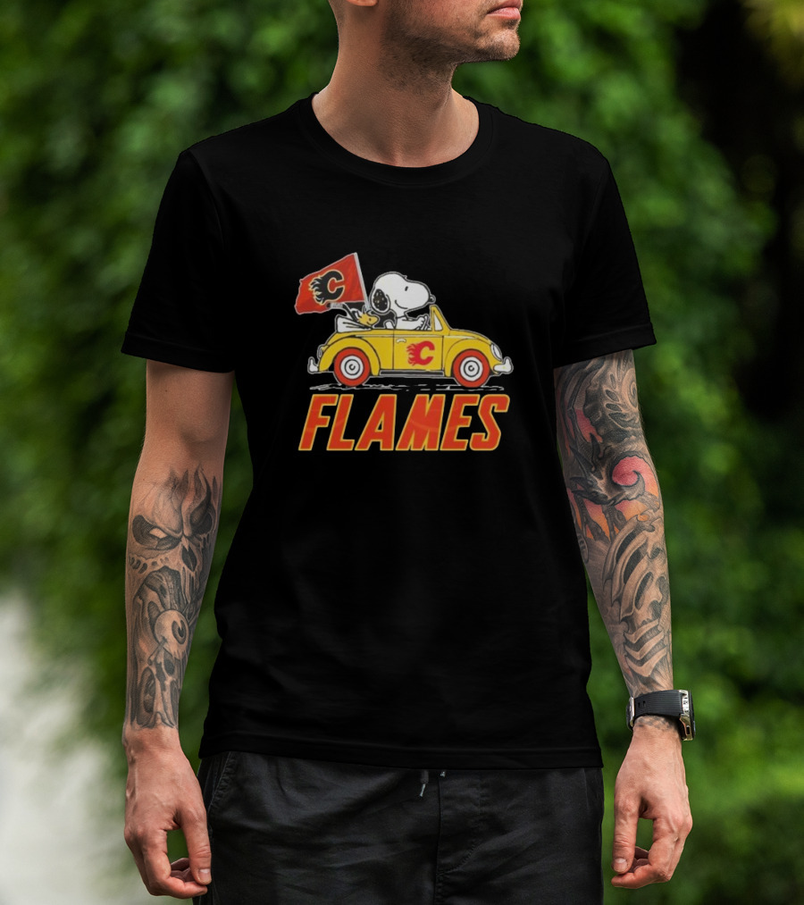 Snoopy Woodstock Driving Calgary Flames Car T-Shirt