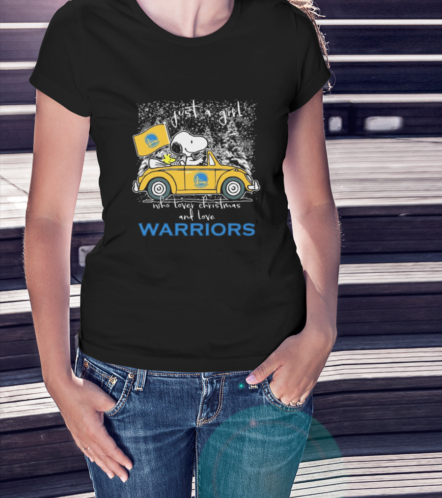 Just A Girl Who Loves Christmas And Golden State Warriors Snoopy And Woodstock Peanuts T-Shirt
