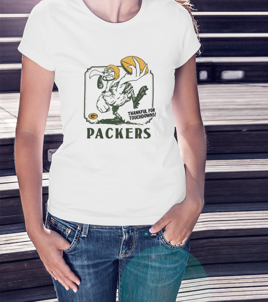 Packers Thankful For Touchdowns Football Turkey Cartoon T-Shirt