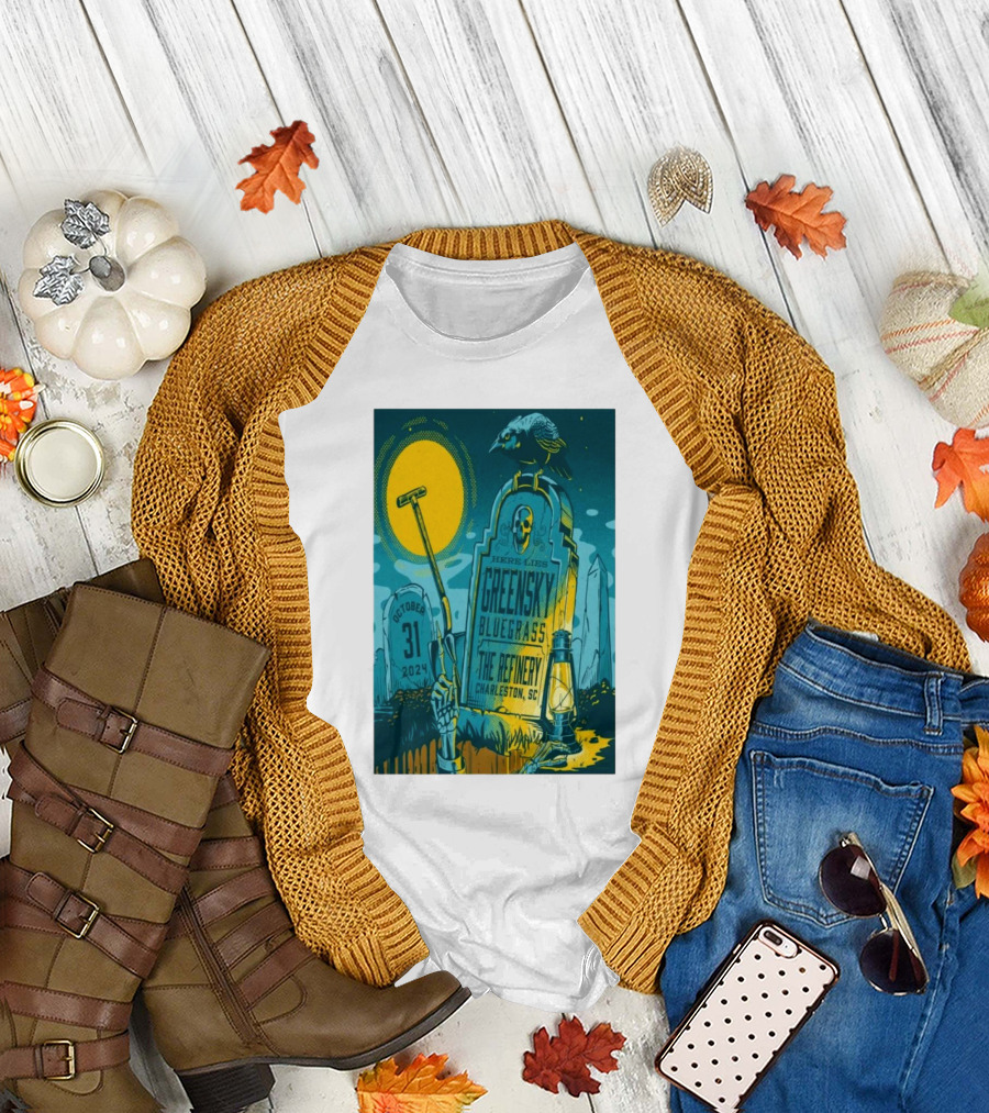 Greensky Bluegrass October 31 2024 The Refinery Charleston SC Tombstone Design Raven Moon Halloween T-Shirt