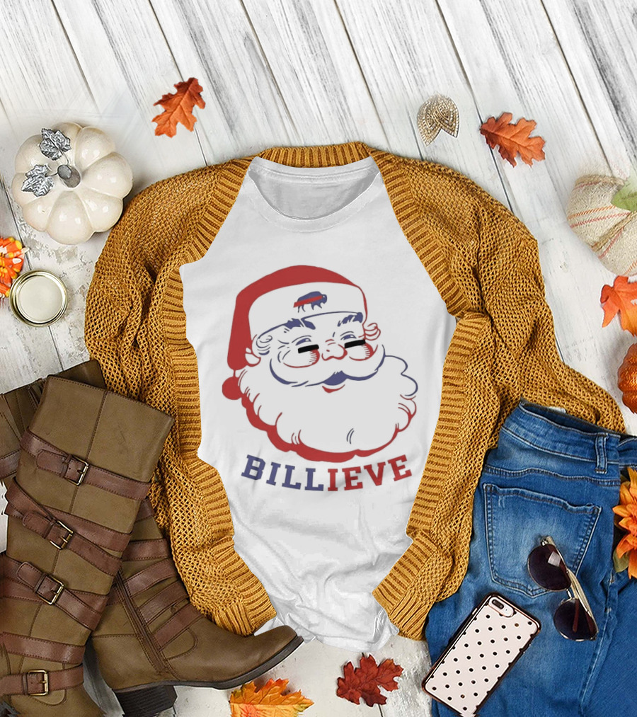 Santa Claus Buffalo Bills Billieve Christmas 2024 NFL Fan Holiday Spirit T-Shirt
