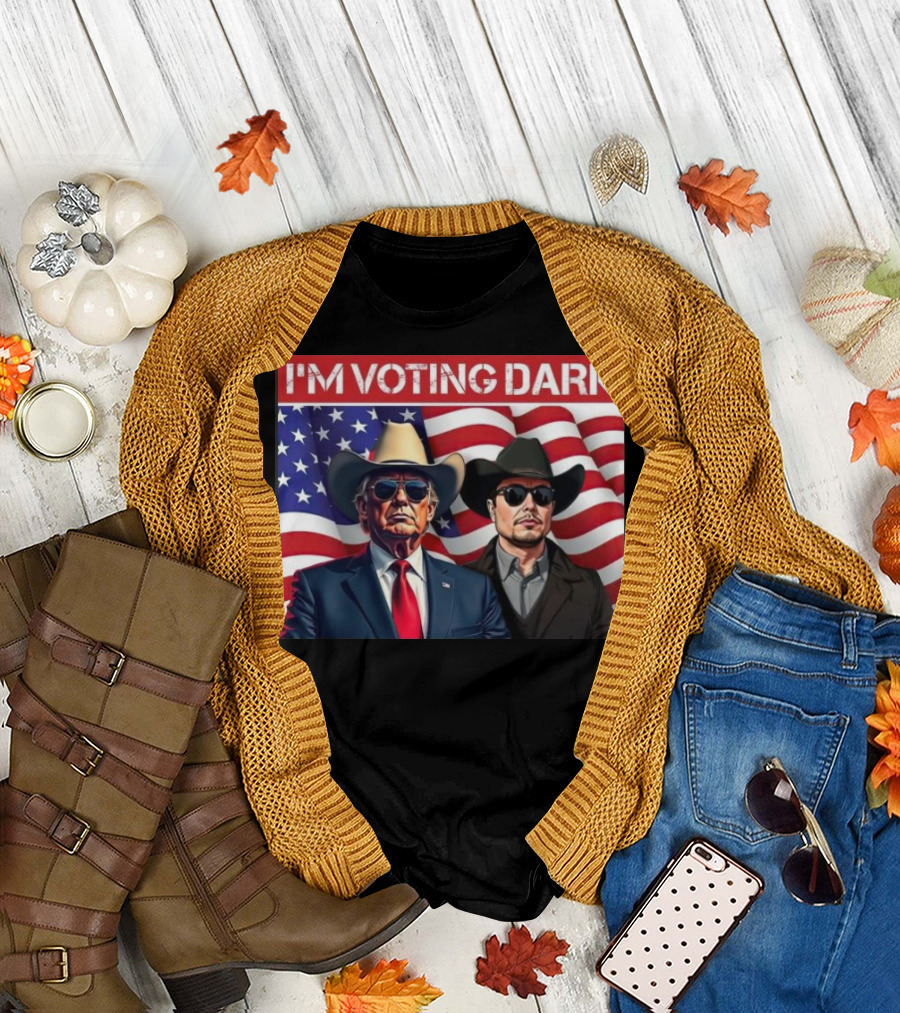 I’m Voting Dark Maga 2024 Patriotic Cowboy Style with Donald Trump and Elon Musk T-Shirt