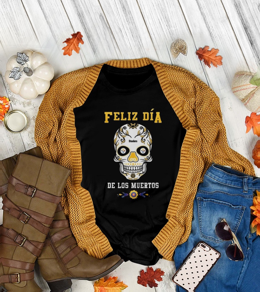 Pittsburgh Steelers Feliz Dia De Los Muertos Skull T-Shirt
