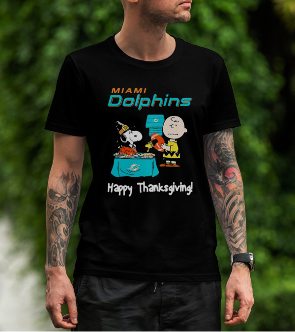 Miami Dolphins Peanuts NFL Football Happy Thanksgiving T-Shirt