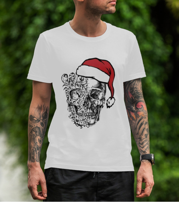 Skulls And Bodies Christmas With Santa Hat Humor T-Shirt
