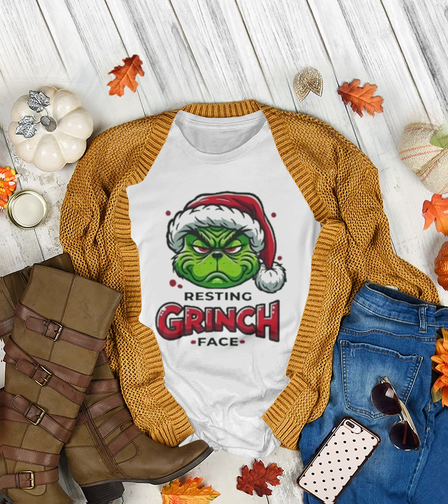Resting Grinch Face Merry Grinchmas 2024 Santa Hat Expression T-Shirt
