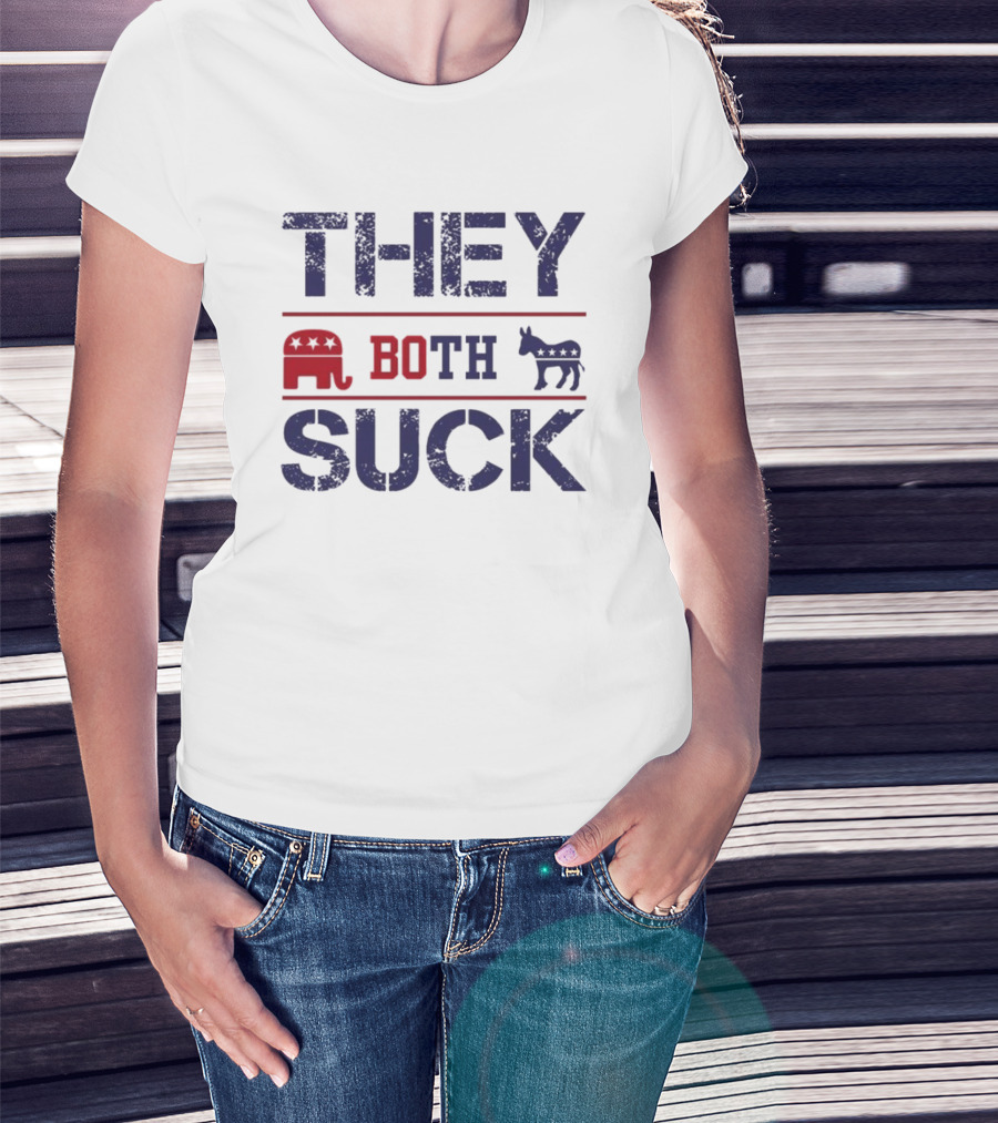 THEY BOTH SUCK Anti Republican Elephant Donkey Political T-Shirt