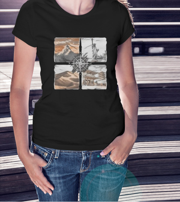 Dads Being Dudes Live Your Life Vintage Mountain Dunes Statue Of Liberty Pagoda Compass T-Shirt