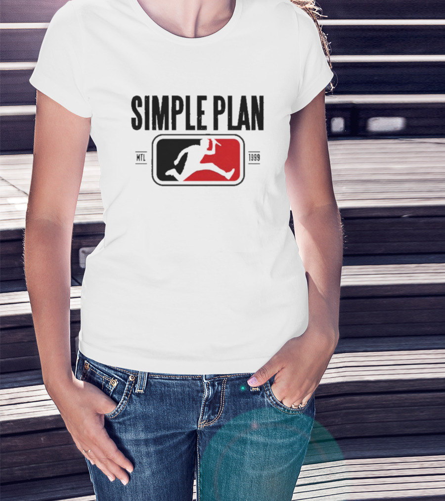 SIMPLE PLAN SP MTL 1999 Baseball Style Logo Jumping Figure T-Shirt
