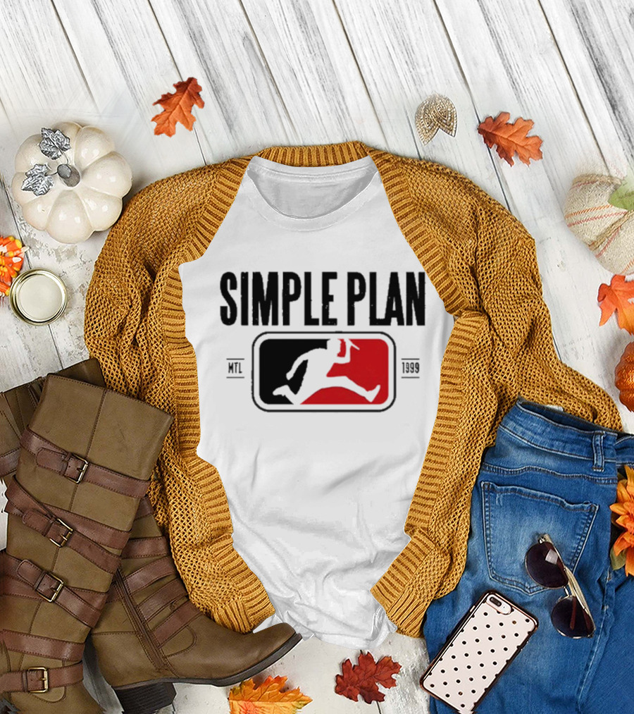 SIMPLE PLAN SP MTL 1999 Baseball Style Logo Jumping Figure T-Shirt
