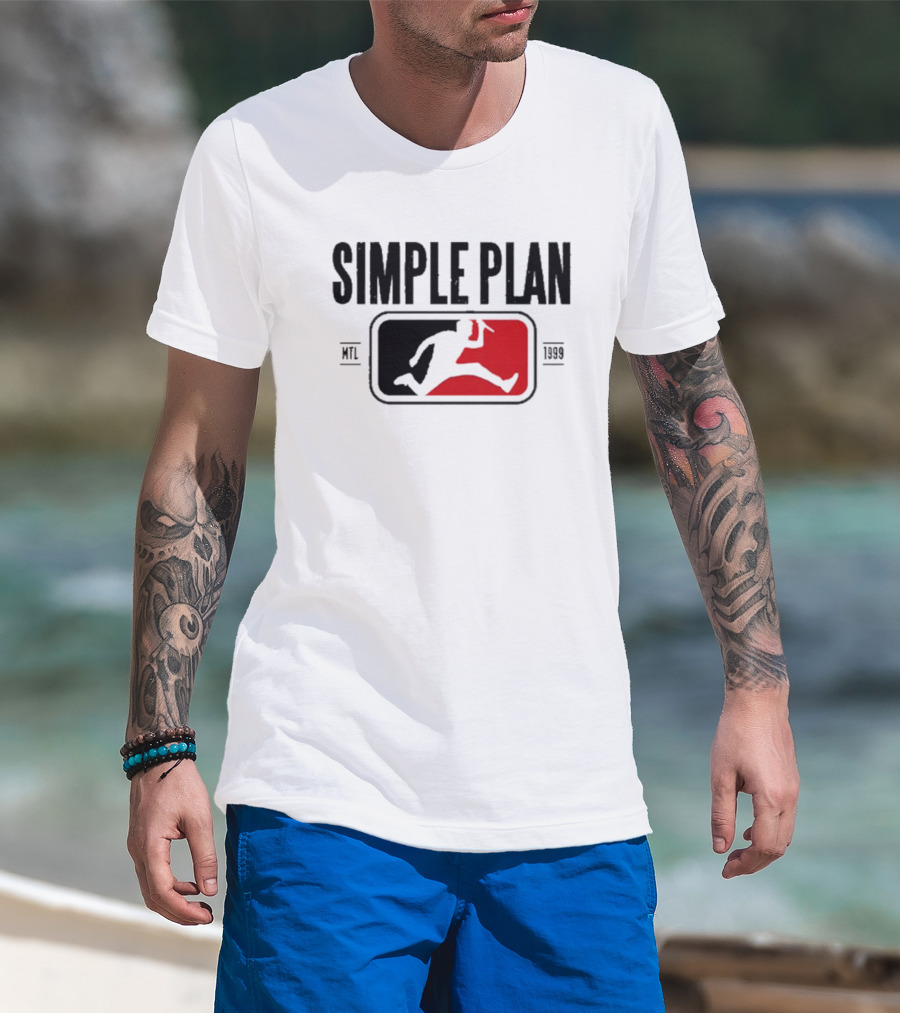 SIMPLE PLAN SP MTL 1999 Baseball Style Logo Jumping Figure T-Shirt