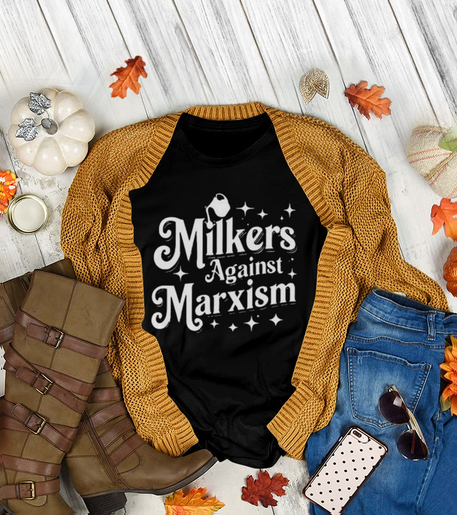 Milkers Against Marxism Flappr Bold Typography with Stars and Jug T-Shirt