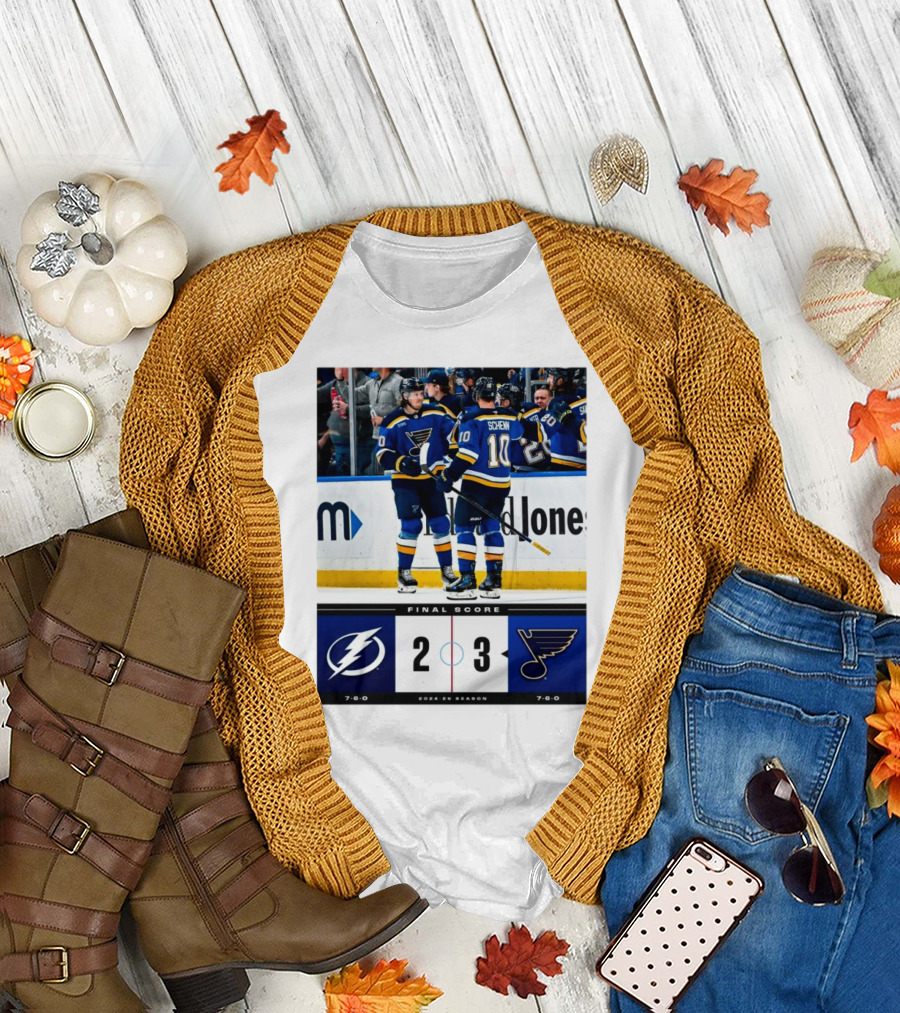 NHL Final Score 2024-25 Season Tampa Bay Lightning 2 Vs St. Louis Blues 3 T-Shirt
