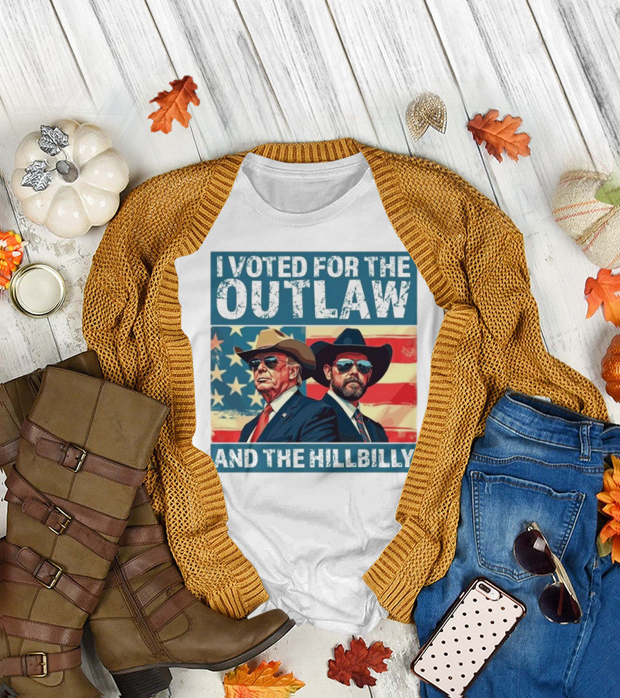 I Voted For The Outlaw And The Hillbilly Trump Vance 2024 USA Flag T-Shirt