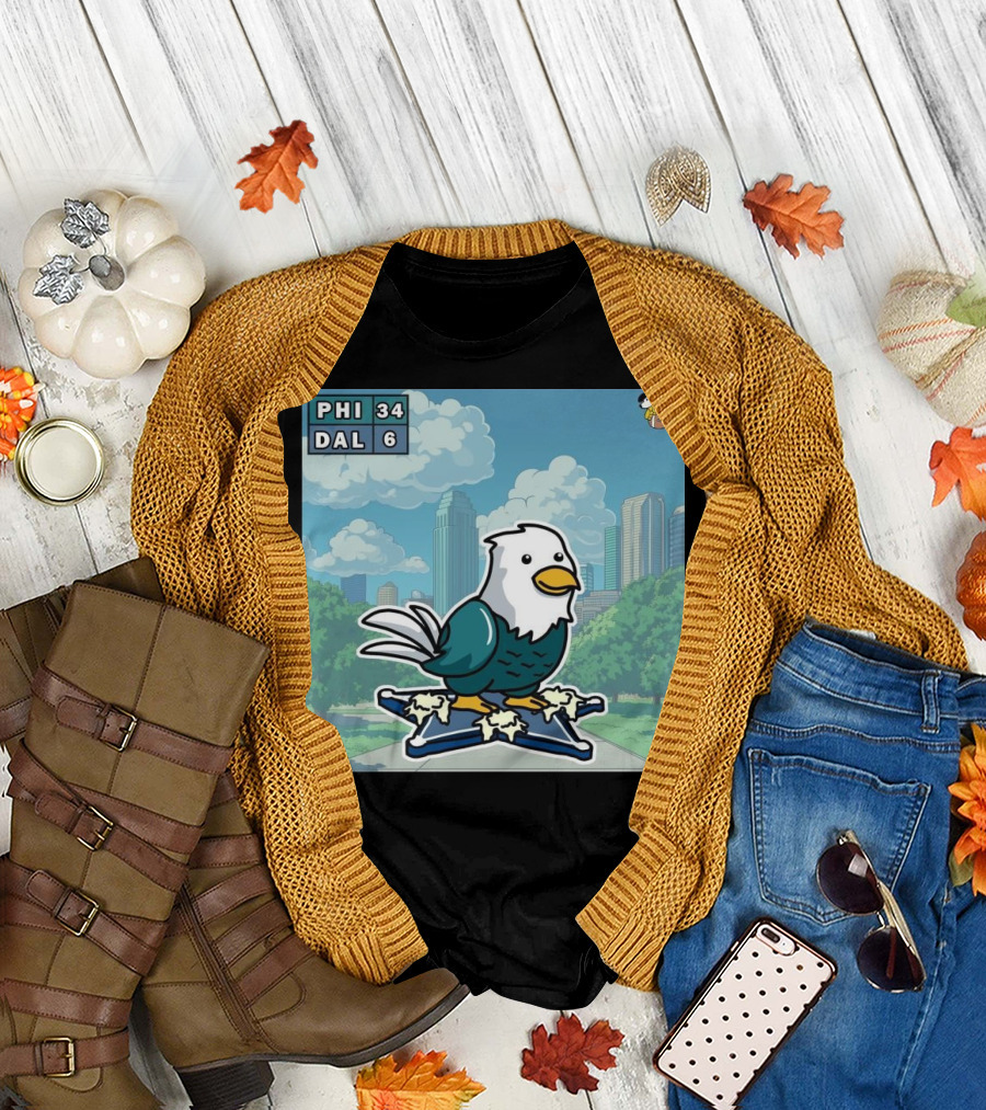 PHI 34 DAL 6 Philadelphia Eagles Victory Over Dallas Cowboys Cartoon Eagle on Star Background T-Shirt