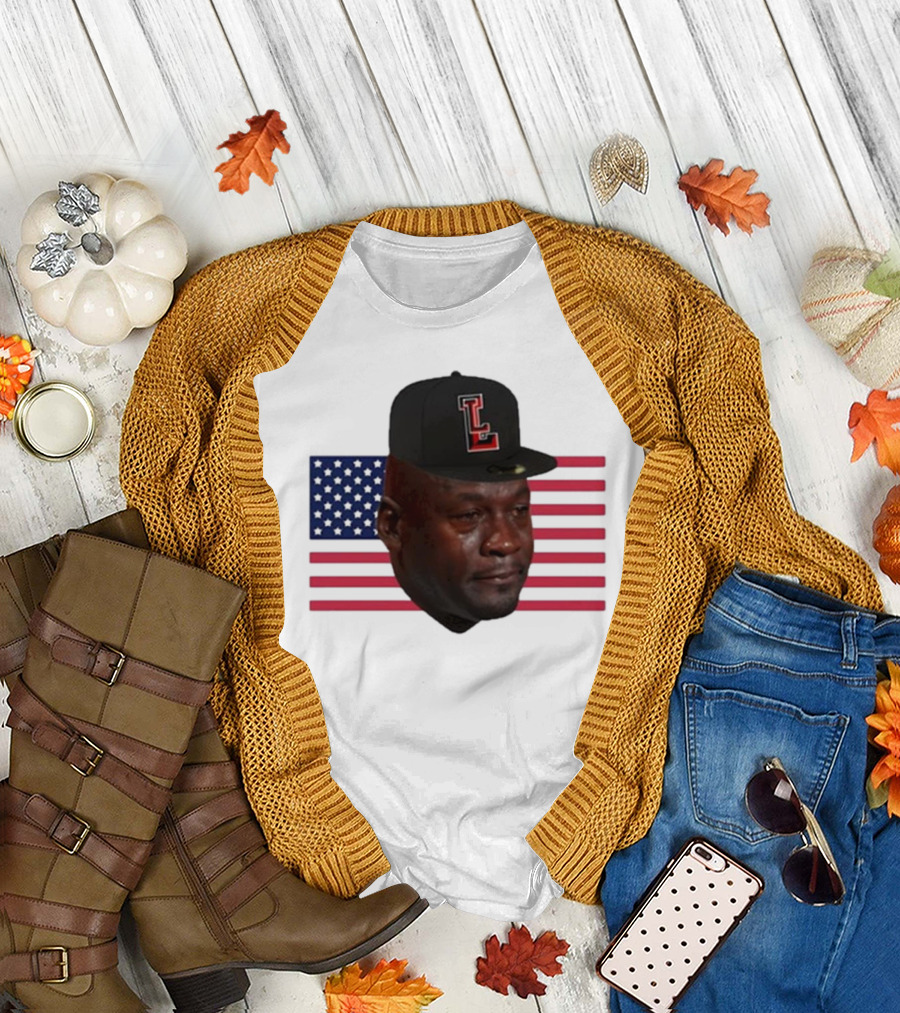 Michael Jordan Crying Meme USA Flag LL Cap T-Shirt