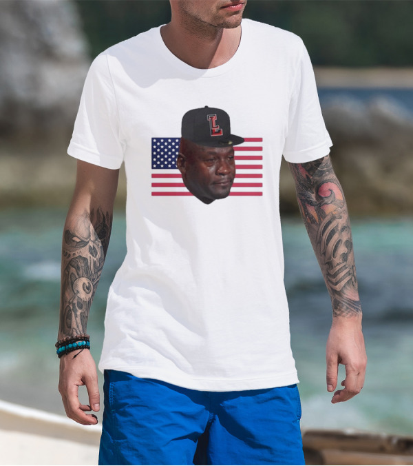 Michael Jordan Crying Meme USA Flag LL Cap T-Shirt