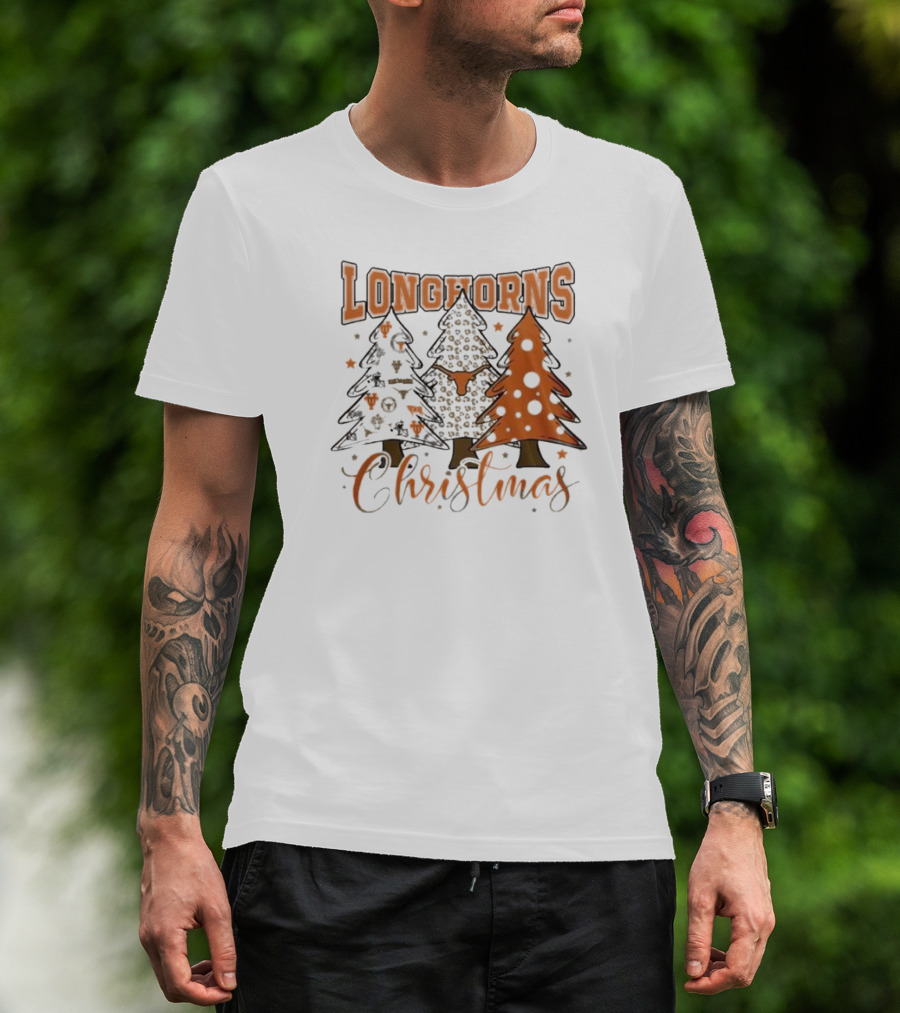 Longhorns Christmas Trees Merry Christmas And Happy New Year 2025 T-Shirt