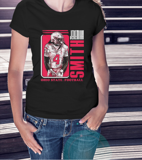 Jeremiah Smith Ohio State Football Number 4 Red Frame T-Shirt