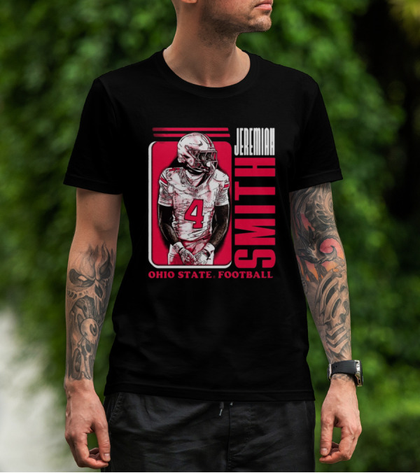 Jeremiah Smith Ohio State Football Number 4 Red Frame T-Shirt
