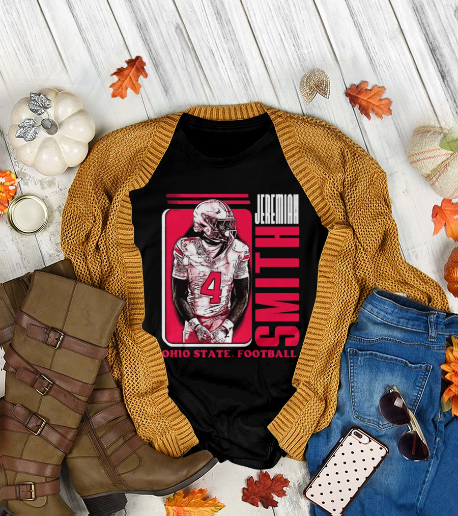 Jeremiah Smith Ohio State Football Number 4 Red Frame T-Shirt