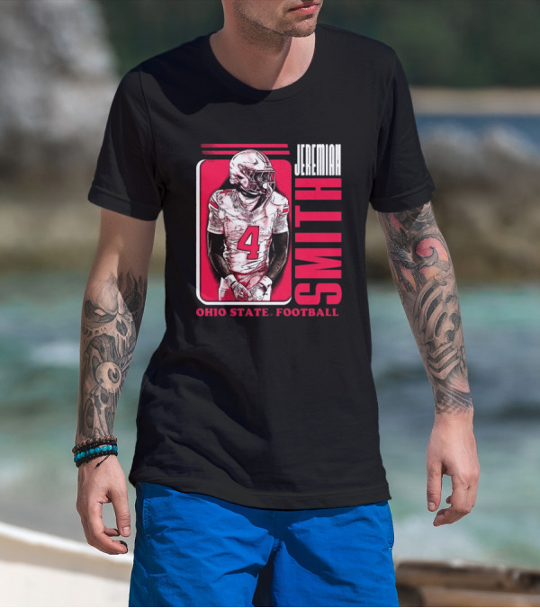 Jeremiah Smith Ohio State Football Number 4 Red Frame T-Shirt