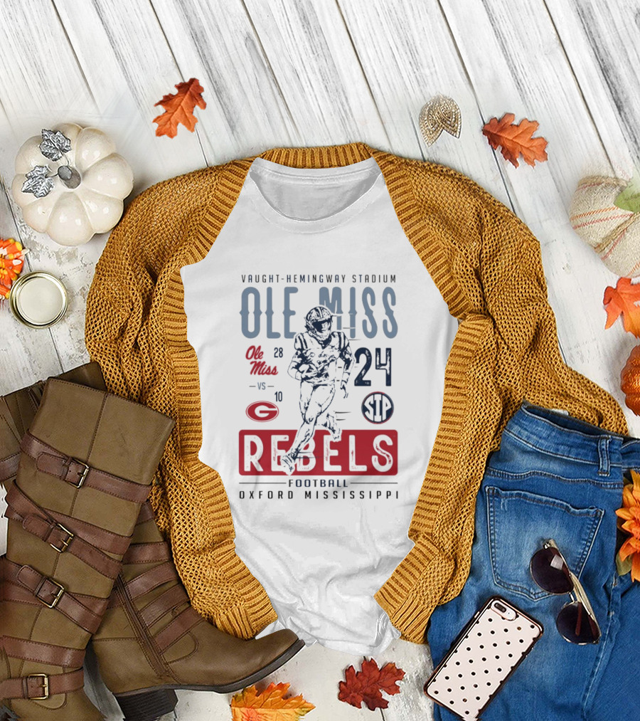 Vaught-Hemingway Stadium Ole Miss Rebels vs Georgia Football Oxford Mississippi 24-10 Victory T-Shirt