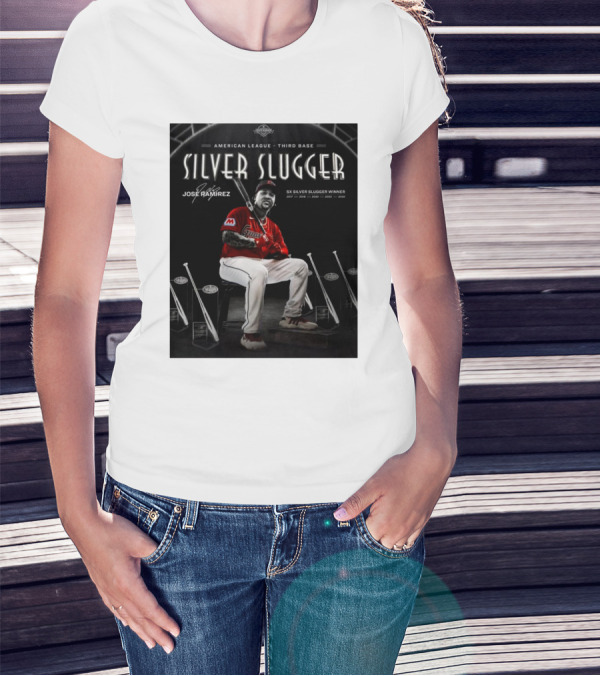 American League Third Base Jose Ramirez 5x Silver Slugger Winner Signature T-Shirt