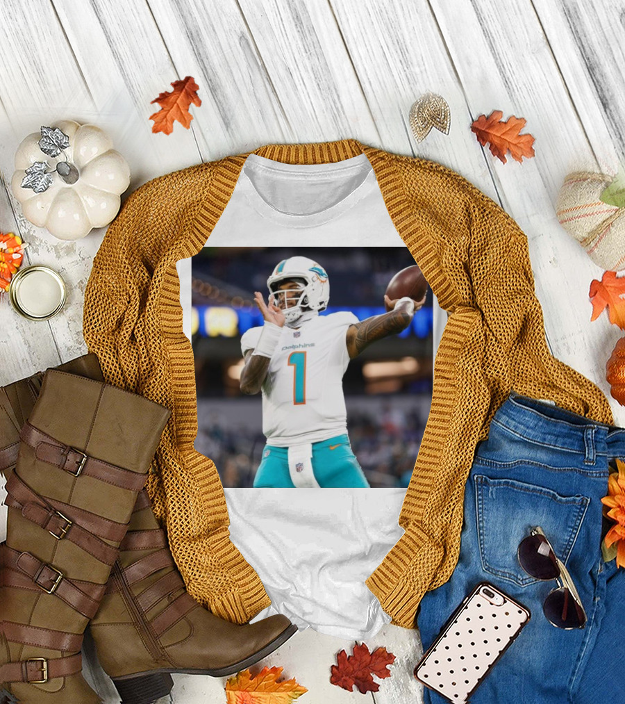 Miami Dolphins Tua Tagovailoa Football Action Win on the Road Primetime Victory T-Shirt