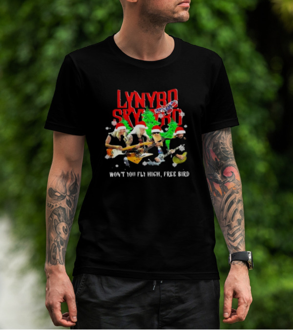 Lynyrd Skynyrd Won’t You Fly High Free Bird Christmas Holiday Band Santa Hats T-Shirt