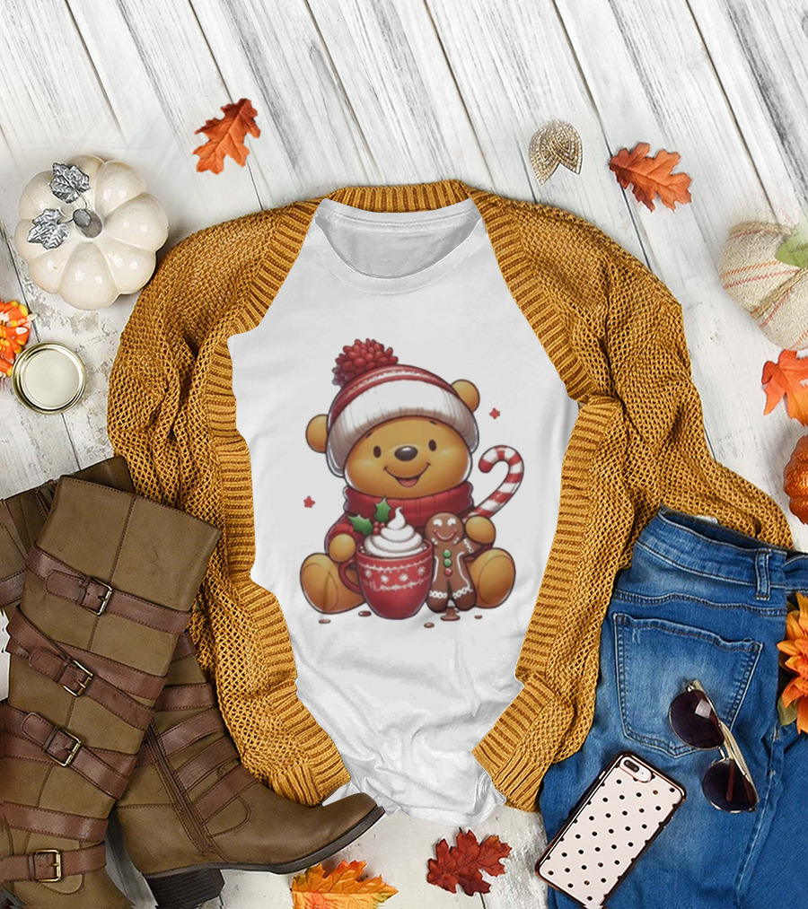Winnie The Pooh Christmas Cocoa Candy Cane Gingerbread T-Shirt