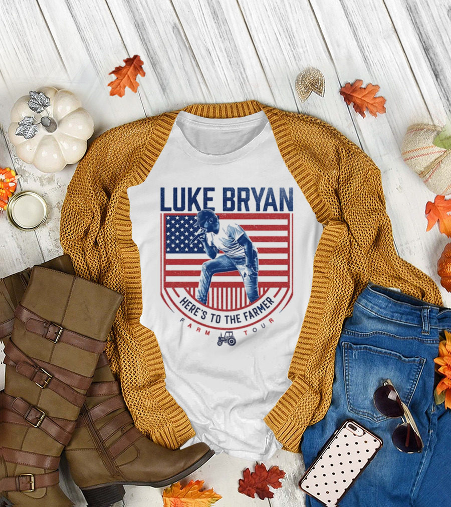 Luke Bryan Here's To The Farmer Farm Tour American Flag Tractor T-Shirt